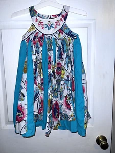 CATIMINI France Cotton Teal Floral Print Embroidered Sleeveless Dress Sz 6 - Picture 1 of 12