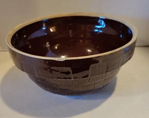 Stoneware Crock Bowl 10" USA Chocolate Brown Glaze Vintage - Picture 1 of 8
