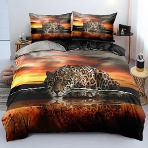 Sunset Glow and Cheetah Duvet Cover Set Black Leopard Comforter Cover with Pi... - Picture 1 of 7
