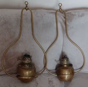 Pair of Antique Brass Veritas 50CP Ceiling hanging Oil Lamps for restoration - Picture 1 of 19