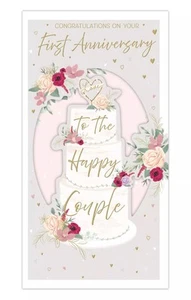 "Primera tarjeta de primer aniversario de boda - Osos en gafas con rosas rosas rosadas 7,75x5,25" - Imagen 1 de 3