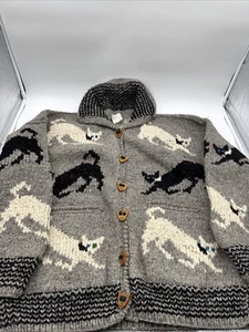 Vintage Rainbow Crafts Handmade 100% Merinowolle KATZE Holzknöpfe Pullover - Bild 1 von 24