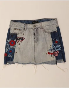DESIGUAL Womens Low Waist Denim Skirt EU 38 Medium W31 Blue Floral CA04 - Picture 1 of 3