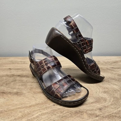 Mephisto Mobils Sandals Women 37 Brown Leather Croc Pattern Air Relax Comfort - Image 1 of 4