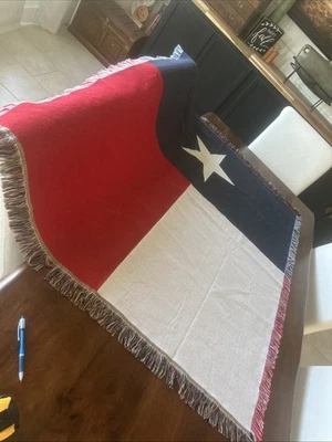 TEXAS LONESTAR Afghan Throw State Flag 57”x52”  Blanket Red White & Blue - Image 1 of 2