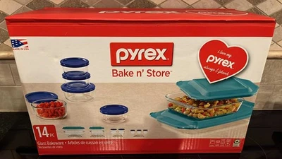 Pyrex Bake and n' Store 14 piece set new never bakeware bowls 2 qt 3 qt 2 cup - Image 1 of 4