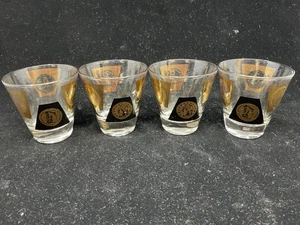 Set Of 4 Mid Century Cera Gold And Black Coins Double Shot Glasses - Picture 1 of 3