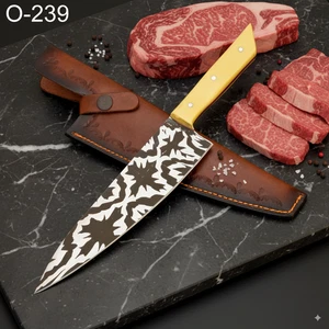 12.5" EXQUISITE ONE OF KIND ENGRAVED DAMASCUS MOSAIC PATTREN, RESIN HANDLE O-239 - Picture 1 of 12