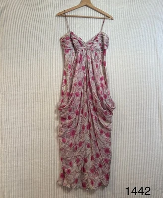 Vintage A.B.S Collection Chiffon Ruched Drapey Floral Midi Dress Size 6 - Изображение 1 из 4