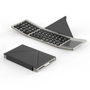 Universal Flip Tri-fold Compact Portable Touch Wireless Keyboard For iPad Tablet - Picture 1 of 11
