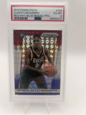 2013-14 Panini Red White Blue Mosaic Prizm #290 Giannis Antetokounmpo RC PSA 6 - Image 1 of 2