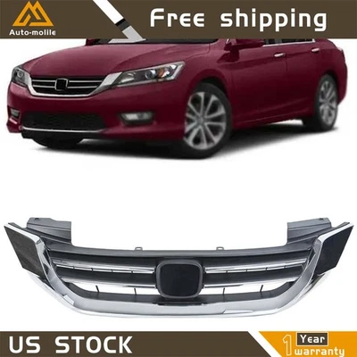 For Honda Accord Sedan 2013 2014 2015 Chrome Plastic Front Bumper Upper Grille - Image 1 of 4