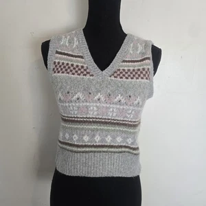Rosa Rose Fair Isle Pullover Weste Damen Small Cropped Cottagecore Grannycore - Bild 1 von 9
