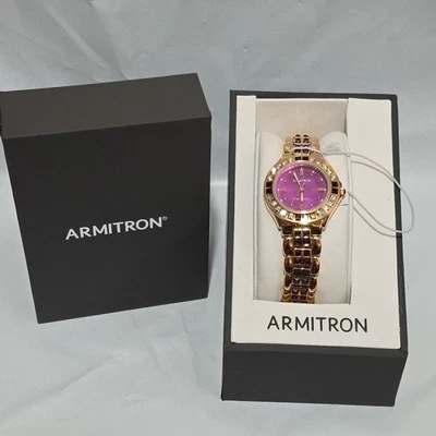 Womens Watch, Armitron, Pink Dial with Rhinestones, Gold Tone, 26MM - image 1 of 4