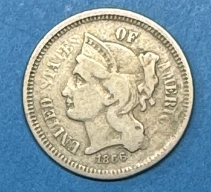 1866 Three 3 Cent Nickel Mint Error Rev. (T312) - Picture 1 of 2