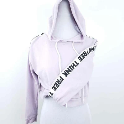 Mossimo Cropped Sweatshirt Hoodie XS Purple "FREE THINK" Along Arm Sides XSMALL - Image 1 of 4