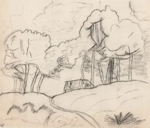 x2 Landscape Cabin Woods Winding Lane Artist Sketch 1960s Outsider Art 8.5 x11 - Picture 1 of 2