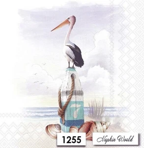 (1255) TWO Paper LUNCHEON Decoupage Art Craft Napkins - PELICAN BIRD SEA OCEAN - Picture 1 of 3