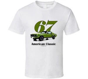 67 Mustang Fastback American Classic Lime Gold Musclecar Gift T Shirt - Picture 1 of 3