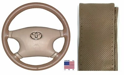Perforated Oak Genuine Leather Steering Wheel Cover AXX For Ford & Other Makes - Image 1 of 4