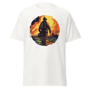 Firefighter Fire Rescue Occupation T-Shirt Hero Firefighter Dad Husband Gift Tee - Picture 1 of 10