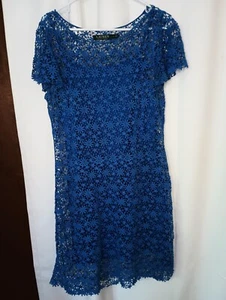 Lauren Ralph Lauren Crochet Dress Large Cobalt Blue Flounce Nautical Coastal - Picture 1 of 16