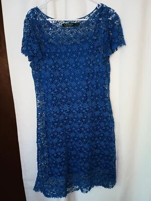 Vestido de crochê Lauren Ralph Lauren guardanapo grande azul cobalto praia costeira - Imagem 1 de 4
