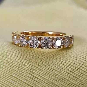 14k Yellow Gold Finish 2Ct Round Lab Created Diamond Eternity Wedding Band Ring - Picture 1 of 4