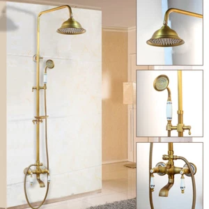8 " Antique Brass Bathroom Rainfall Shower Head Faucet Set Hand Spray Mixer Tap  - Picture 1 of 11