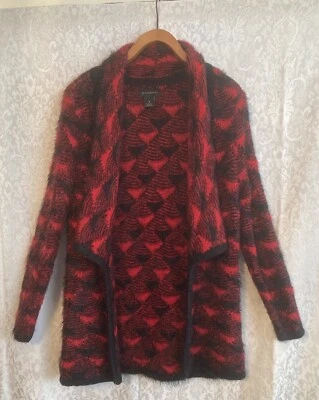 Red/Black Cardigan Sweater Open Front Soft Furry Womens Size S - Image 1 of 3