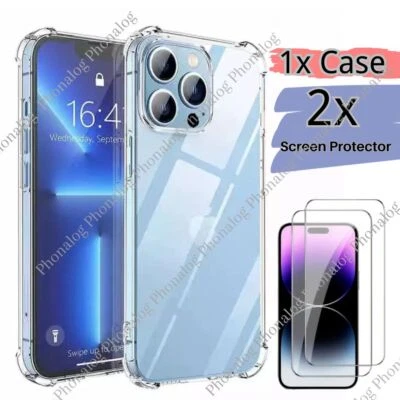 Funda transparente con protector de pantalla para iPhone 15 12 11 Pro Max XR Xs X 8 7 6 Foto 1 de 4