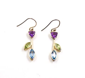 925 Sterling Silver Jewelry Multi Gemstone Gold Plated Silver Dangle Earring - Picture 1 of 5