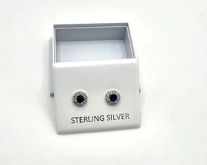 925 Sterling Silver Sapphire CZ Stud Earrings Jewellery Women Girls Gift - Picture 1 of 1