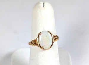 14K Gold Opal and Diamond Ring Size 5-1/4 - Picture 1 of 7