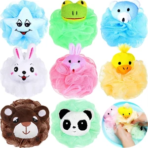 8 Pieces Kids Bath Loofahs Animal Bath Sponge Cartoon Shower Loofahs Cute Pouf M - Picture 1 of 12