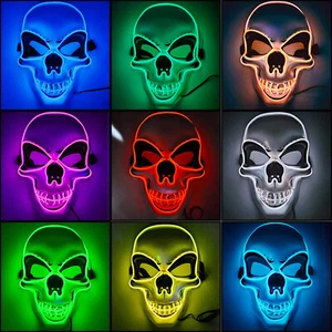 LED Skull Purge Mask Light Up Costume Rave Cosplay Party 3 Modes Halloween - Picture 1 of 33