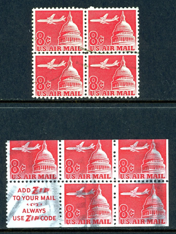 Stamps United States, Scott # C64 and C64b used block of four and booklet pane - Image 1 of 1