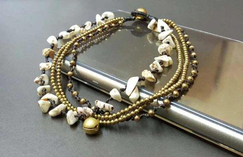Chip Howlite  Brass Chain Bracelet Anklet, Chain Bracelet - Image 1 of 1