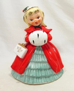 Vintage Napco Weihnachtsmädchen mit Muff & Handtasche Keramik Übertopf AX2193A 1956 - Bild 1 von 14