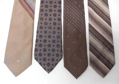 Винтажный мужской галстук лот из 4 коричневых бежевых полосок печати 80-х 90-х - Изображение 1 из 4