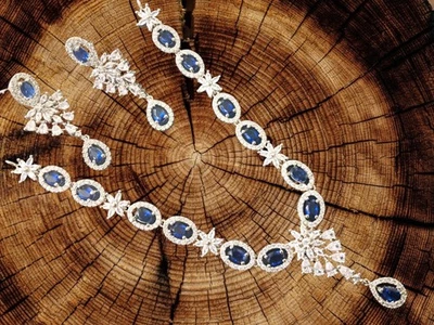 Set da sposa indiano Bollywood orecchini gioielli placcati argento zirconi... - Immagine 1 di 4