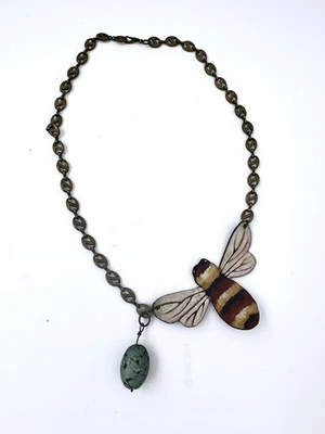 Handcrafted Artist Handmade Metal Repurposed Jewelry Bee Turquoise Necklace - Image 1 of 4