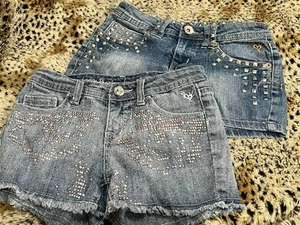 2 Pairs Of Girls’ Jean Shorts Size 10 with Bling/Studs - Justice brand. - Picture 1 of 2