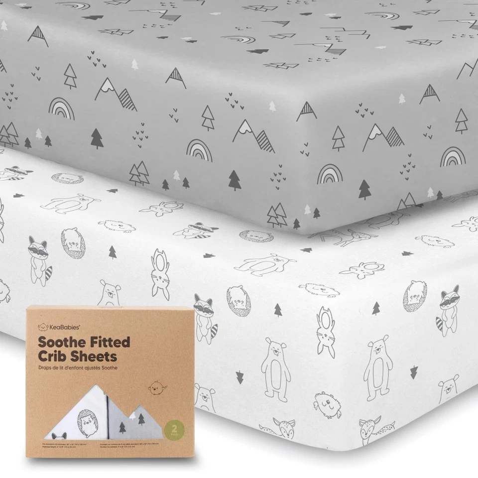KeaBabies 2-Pack Organic Crib Sheets for Boys Girls - 52x28 Fitted Crib