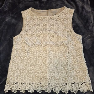 H&M Tanktop creme beige Blumenmuster Häkel-Overlay Größe Large - Bild 1 von 9