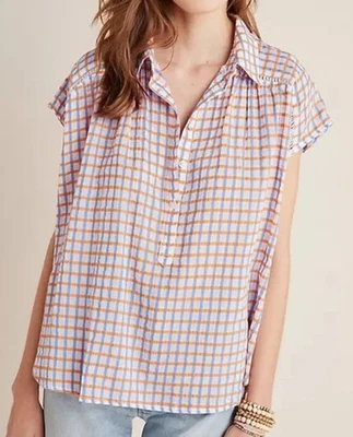 Anthropologie Pilcro Serena Surf Blouse Womens Large Cotton Boxy Plaid Blouse - Image 1 of 4