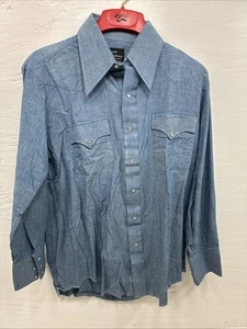 New Men’s Champion Western Blue Jean Long Sleeve Pearl Snap 16.5 Large AA-26 - Picture 1 of 11