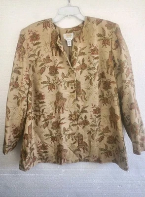 Talbots   Skil Blazer Womens  Sz 20 Elephant Asian Button  Long Slv Jacket Vneck - Image 1 of 4