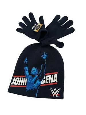 WWE John Cena 2015 Beanie Hat Pro Wrestling KIDS Navy Blue W/knit Gloves NWT New - Image 1 of 4