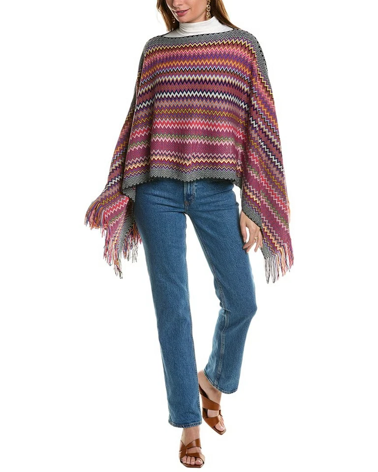 NUEVO Poncho Missoni Chevron Tejido Mezcla Lana MULTICOLOR TALLA ÚNICA / 100% AUTÉNTICO Foto 1 de 1
